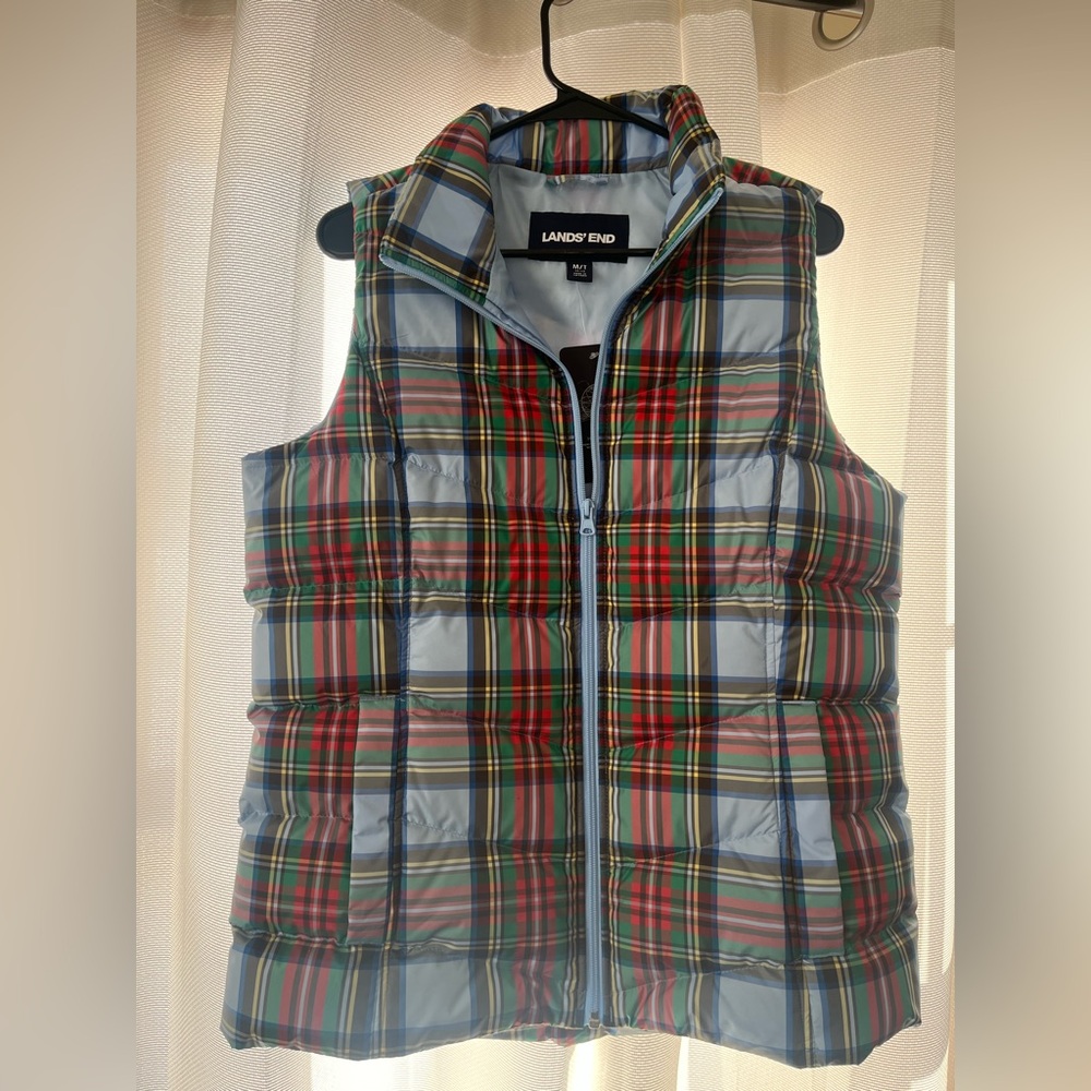 Lands' End Multicolor Plaid Vest Size Medium New With Tags